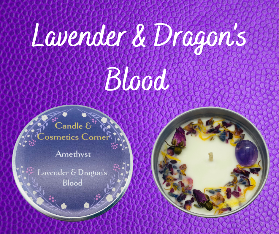 Amethyst Crystal Soy Wax Candle infused with Lavender & Dragon's Blood fragrance