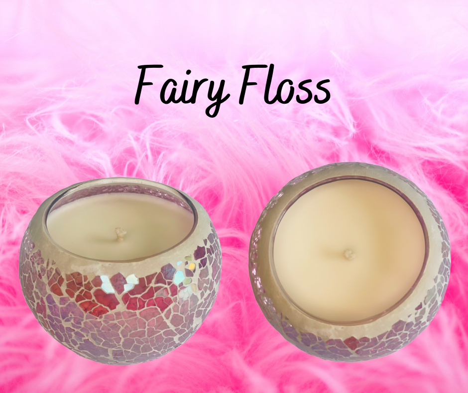 Pink Crackle Mosaic Soy Wax Candle infused with Fairy Floss Fragrance