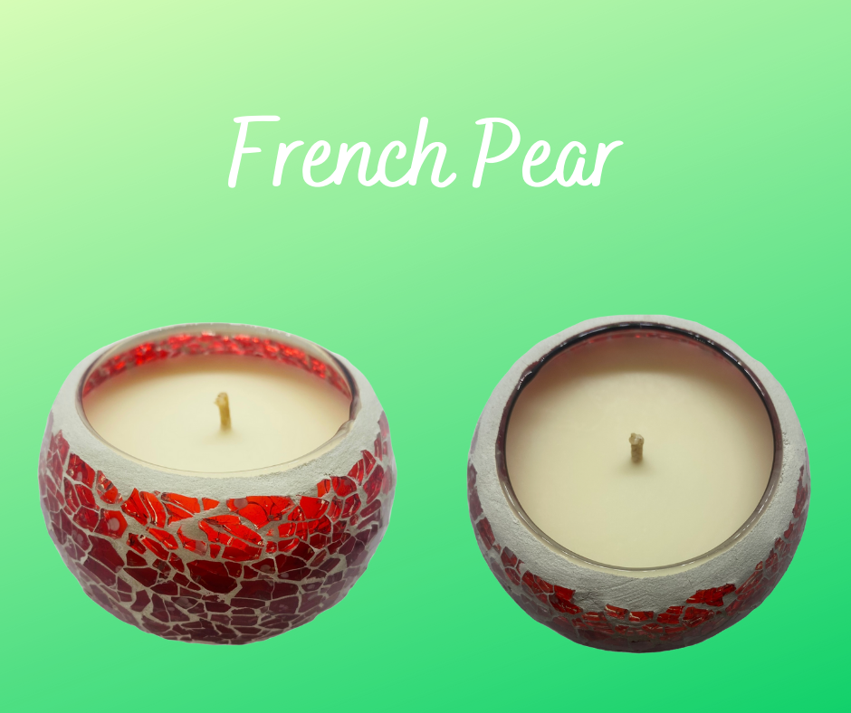 Red Crackle Mosaic Soy wax Candle fragranced with French Pear