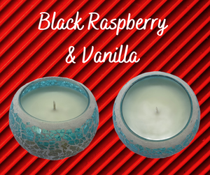 Blue Trio Mosaic Soy Wax Candle fragranced with Black Raspberry & Vanilla