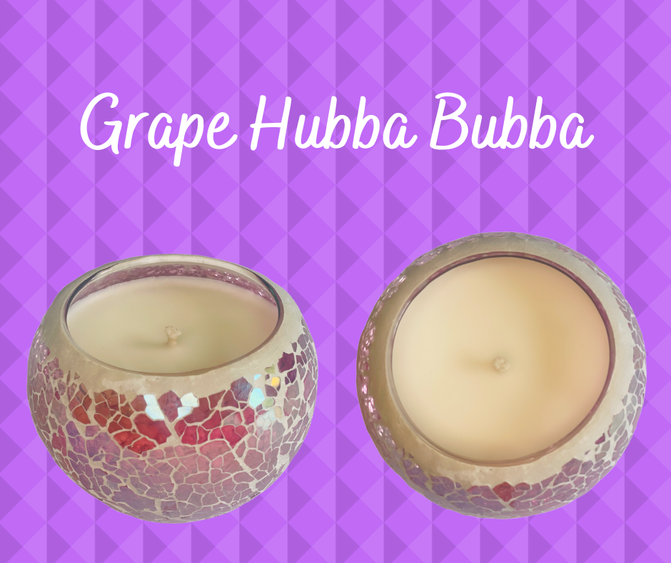 Pink Crackle Mosaic Soy Wax candle infused with Grape Hubba Bubba Fragrance