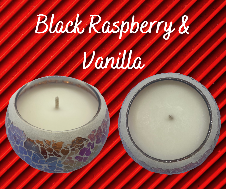 Amber Mosaic Soy Wax Candle infused with Black Raspberry & Vanilla Fragrance