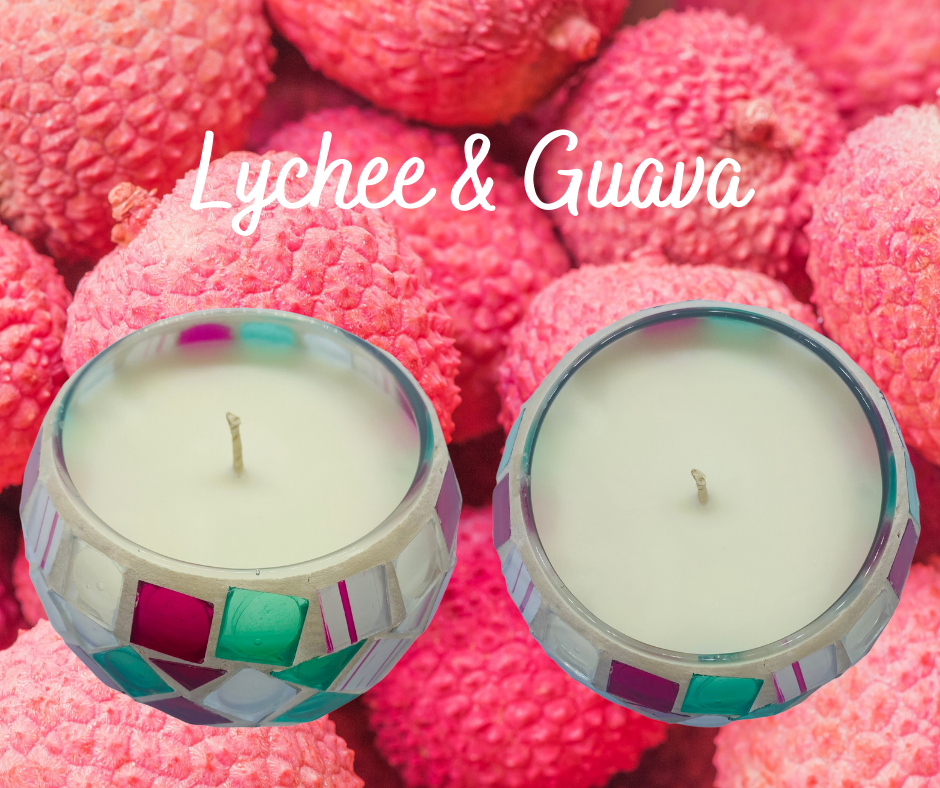 Diamond Candy Mosaic Soy Wax Candle fragranced with Lychee & Guava Sorbet