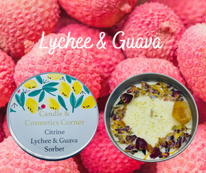 Citrine Crystal Soy Wax Candle, infused with Lychee & Guava Sorbet fragrance