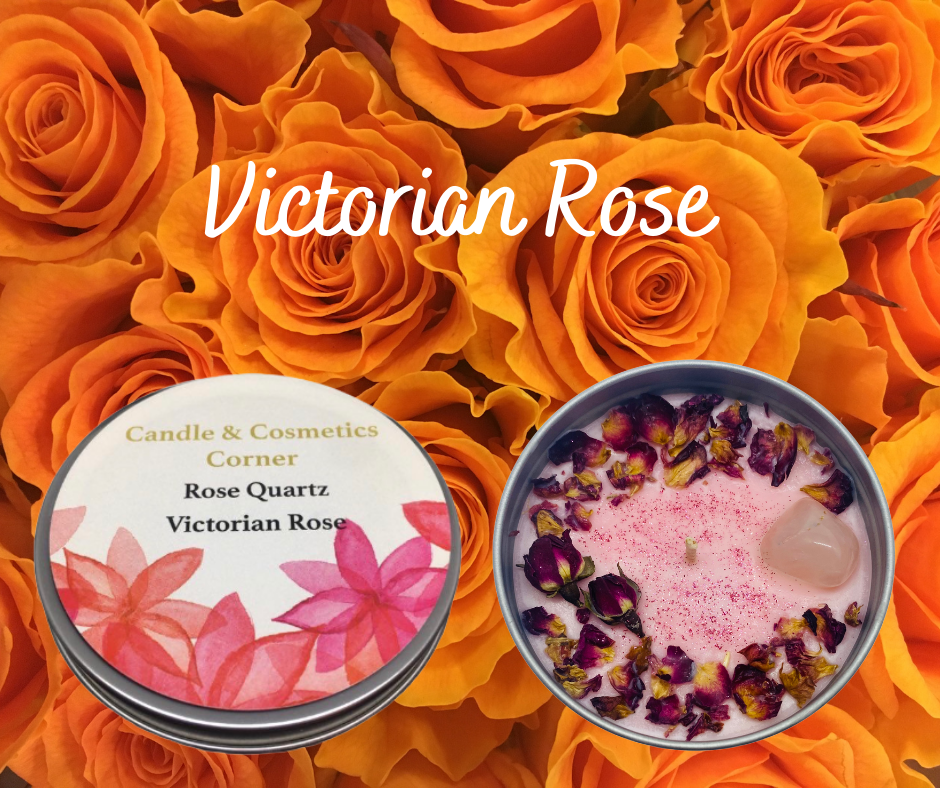 Rose Quartz Crystal Soy Wax Candle infused with Victorian Rose fragrance