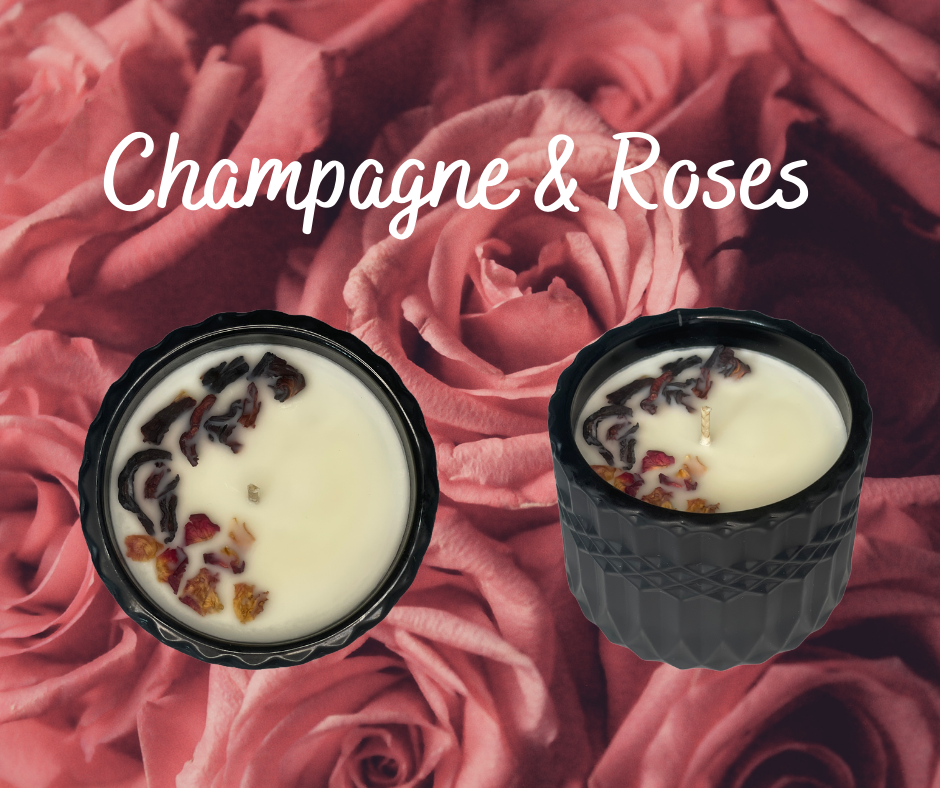 Black Venus Soy Wax candle fragranced with Champagne & Roses