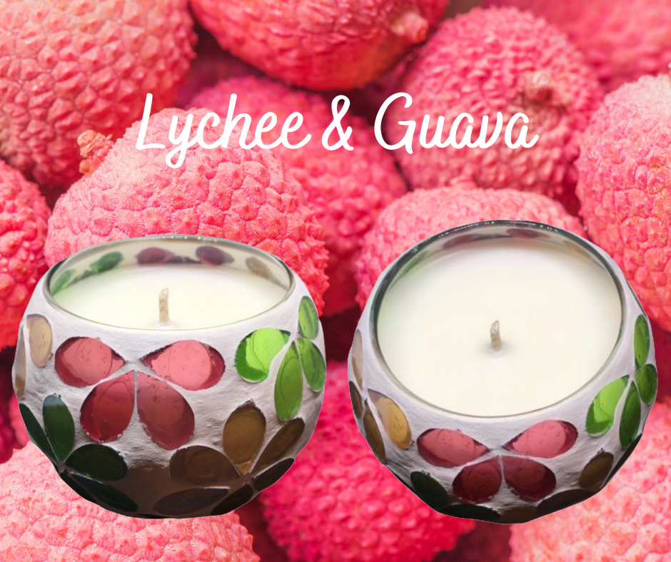 Daisy Mosaic Soy Wax Candle fragranced with Lychee & Guava Sorbet