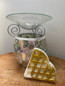 Silver Mirror Mosaic Oil & Wax Burner with fragranced Waffle Soy Melt - Combo