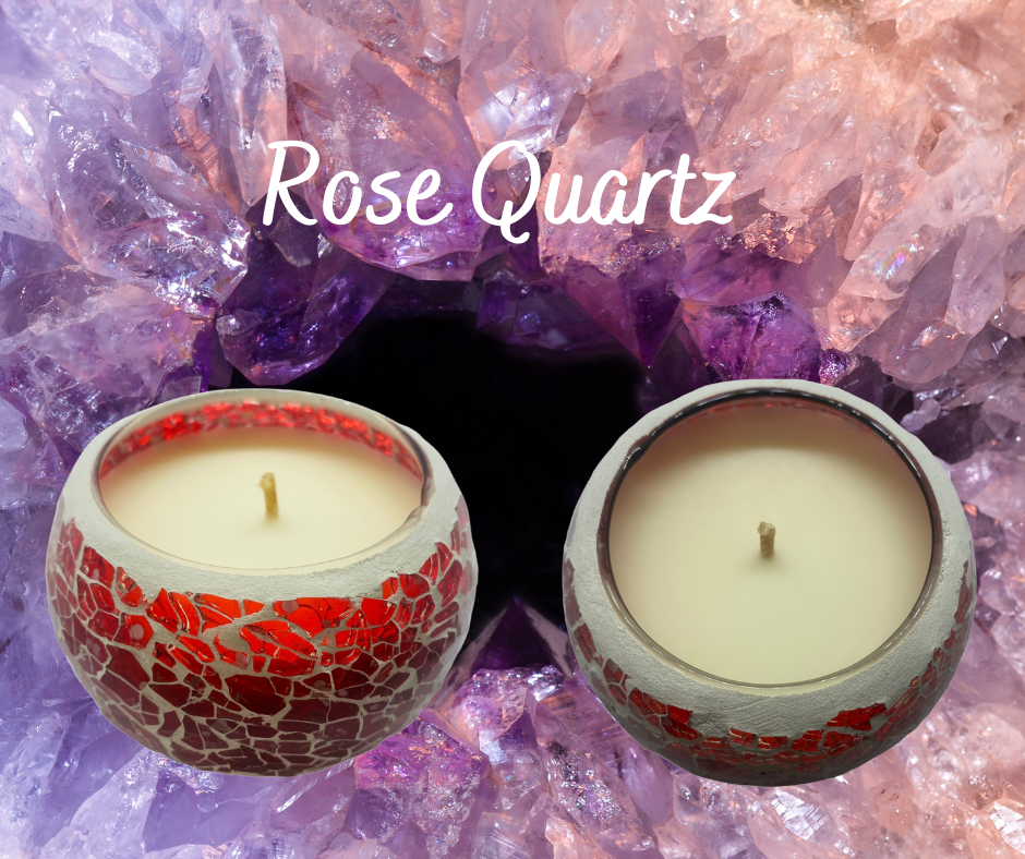 Red Crackle Mosaic Soy wax Candle fragranced with Rose Quartz