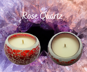 Red Crackle Mosaic Soy wax Candle fragranced with Rose Quartz