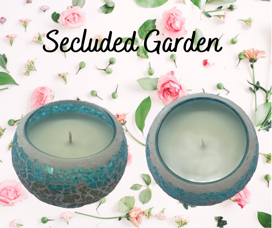 Blue Trio Mosaic Soy Wax Candle fragranced with Secluded Garden