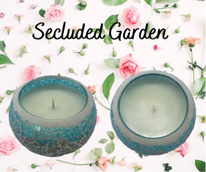 Blue Trio Mosaic Soy Wax Candle fragranced with Secluded Garden